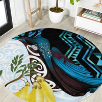 New Zealand Silver Fern Tui Bird Round Carpet Maori Kowhai Paua Shell Taniko Motifs LT14 Turquoise - Polynesian Pride