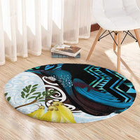 New Zealand Silver Fern Tui Bird Round Carpet Maori Kowhai Paua Shell Taniko Motifs LT14 - Polynesian Pride