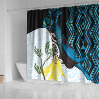 New Zealand Silver Fern Tui Bird Shower Curtain Maori Kowhai Paua Shell Taniko Motifs LT14 - Polynesian Pride