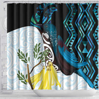 New Zealand Silver Fern Tui Bird Shower Curtain Maori Kowhai Paua Shell Taniko Motifs LT14 - Polynesian Pride