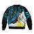 New Zealand Silver Fern Tui Bird Sleeve Zip Bomber Jacket Maori Kowhai Paua Shell Taniko Motifs