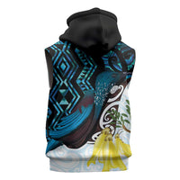 New Zealand Silver Fern Tui Bird Sleeveless Zip Hoodie Maori Kowhai Paua Shell Taniko Motifs - Polynesian Pride
