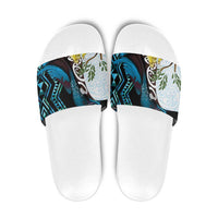 New Zealand Silver Fern Tui Bird Slide Sandals Maori Kowhai Paua Shell Taniko Motifs - Polynesian Pride