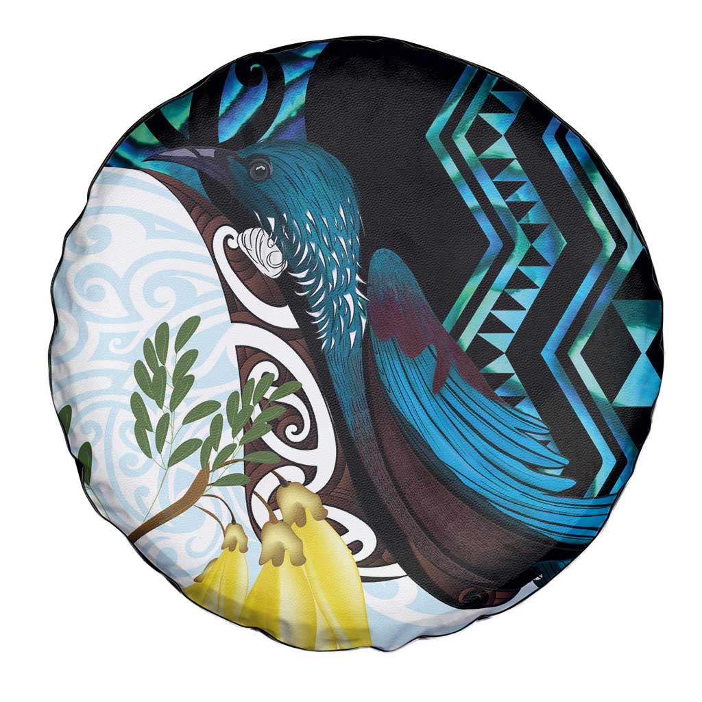 New Zealand Silver Fern Tui Bird Spare Tire Cover Maori Kowhai Paua Shell Taniko Motifs LT14 - Polynesian Pride