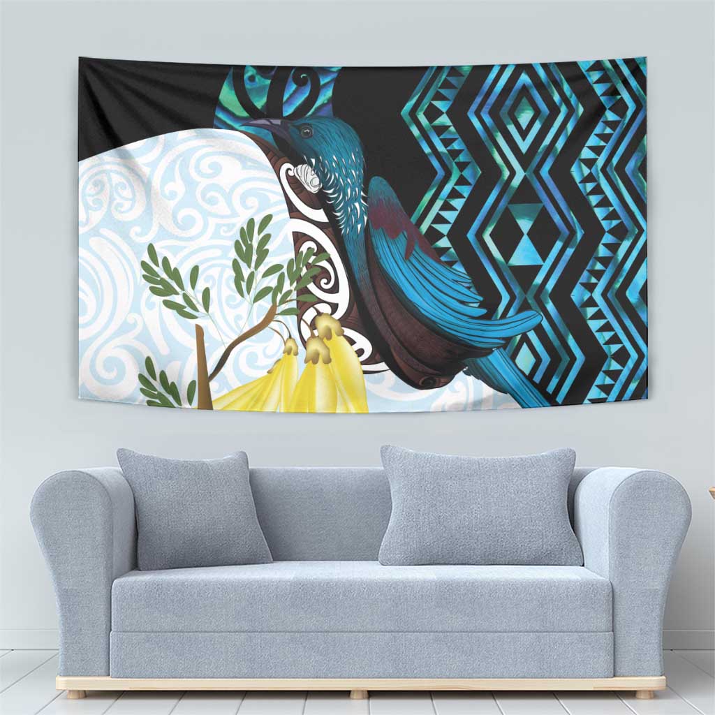New Zealand Silver Fern Tui Bird Tapestry Maori Kowhai Paua Shell Taniko Motifs