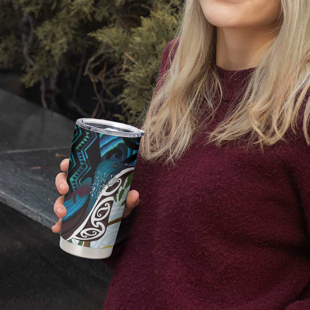 New Zealand Silver Fern Tui Bird Tumbler Cup Maori Kowhai Paua Shell Taniko Motifs LT14 - Polynesian Pride