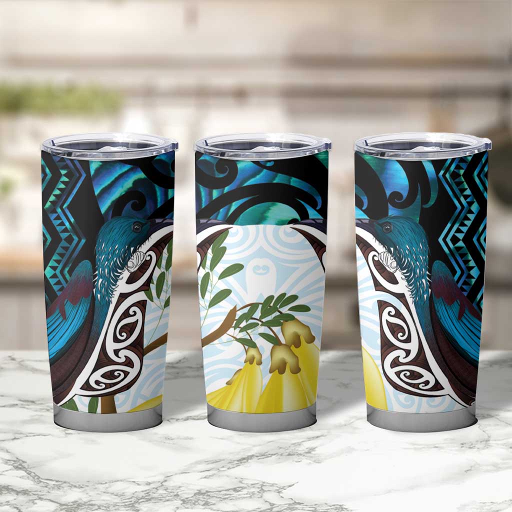 New Zealand Silver Fern Tui Bird Tumbler Cup Maori Kowhai Paua Shell Taniko Motifs LT14 - Polynesian Pride