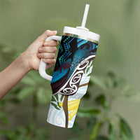 New Zealand Silver Fern Tui Bird Tumbler With Handle Maori Kowhai Paua Shell Taniko Motifs