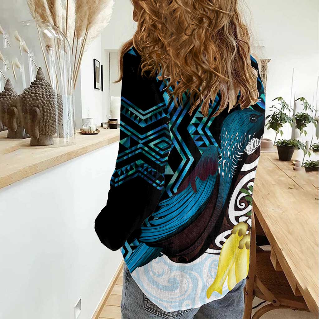 New Zealand Silver Fern Tui Bird Women Casual Shirt Maori Kowhai Paua Shell Taniko Motifs