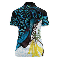 New Zealand Silver Fern Tui Bird Women Polo Shirt Maori Kowhai Paua Shell Taniko Motifs LT14 - Polynesian Pride