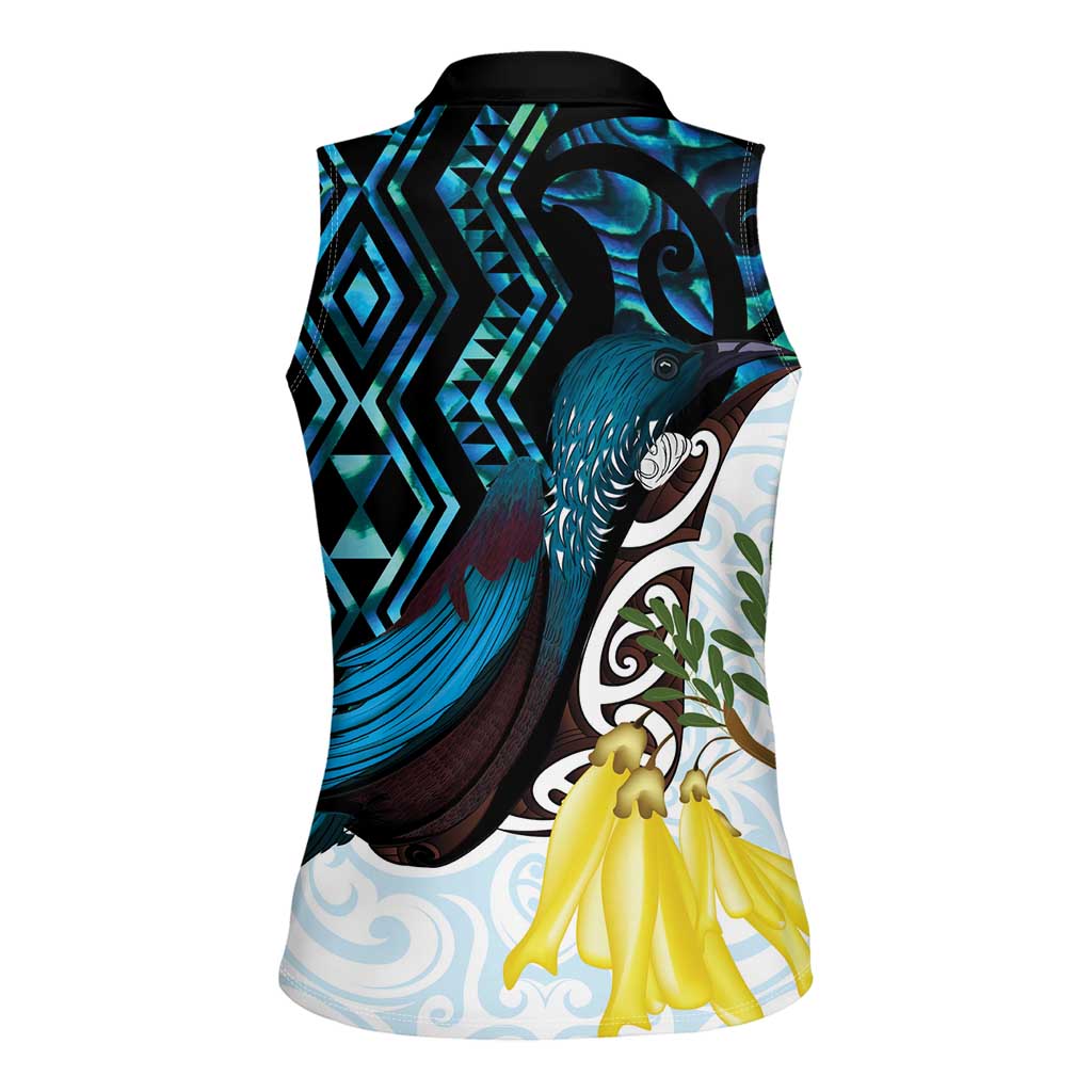 New Zealand Silver Fern Tui Bird Women Sleeveless Polo Shirt Maori Kowhai Paua Shell Taniko Motifs LT14 - Polynesian Pride