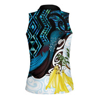 New Zealand Silver Fern Tui Bird Women Sleeveless Polo Shirt Maori Kowhai Paua Shell Taniko Motifs LT14 - Polynesian Pride