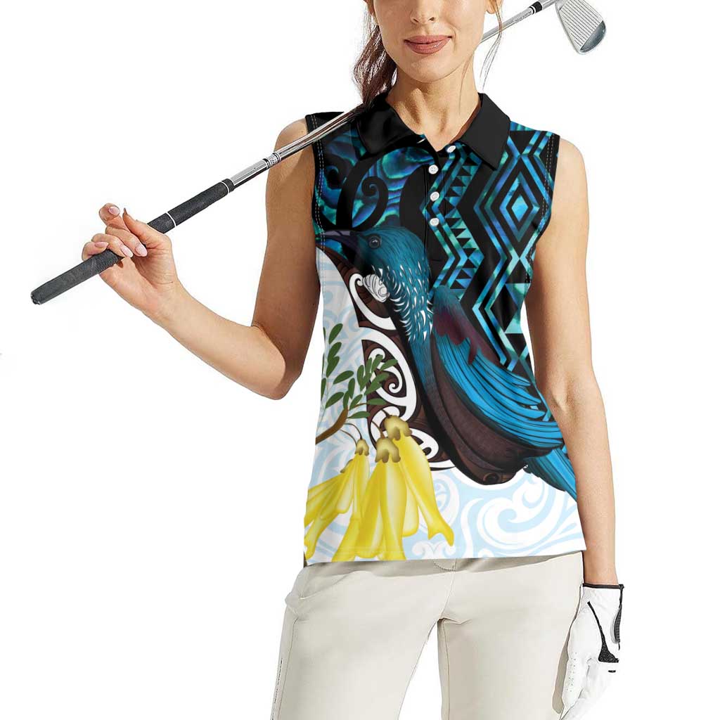New Zealand Silver Fern Tui Bird Women Sleeveless Polo Shirt Maori Kowhai Paua Shell Taniko Motifs LT14 - Polynesian Pride