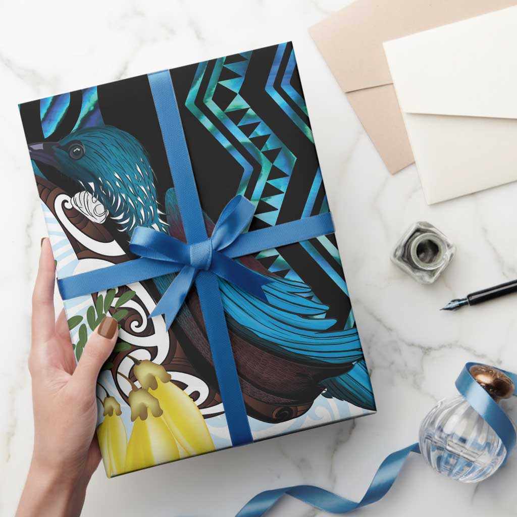 New Zealand Silver Fern Tui Bird Wrapping Paper Maori Kowhai Paua Shell Taniko Motifs LT14 - Polynesian Pride