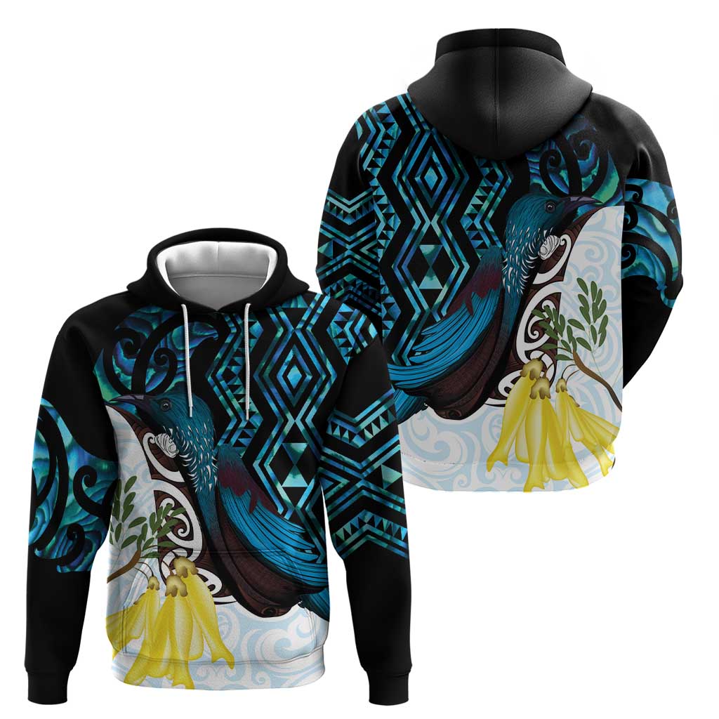New Zealand Silver Fern Tui Bird Zip Hoodie Maori Kowhai Paua Shell Taniko Motifs LT14 - Polynesian Pride