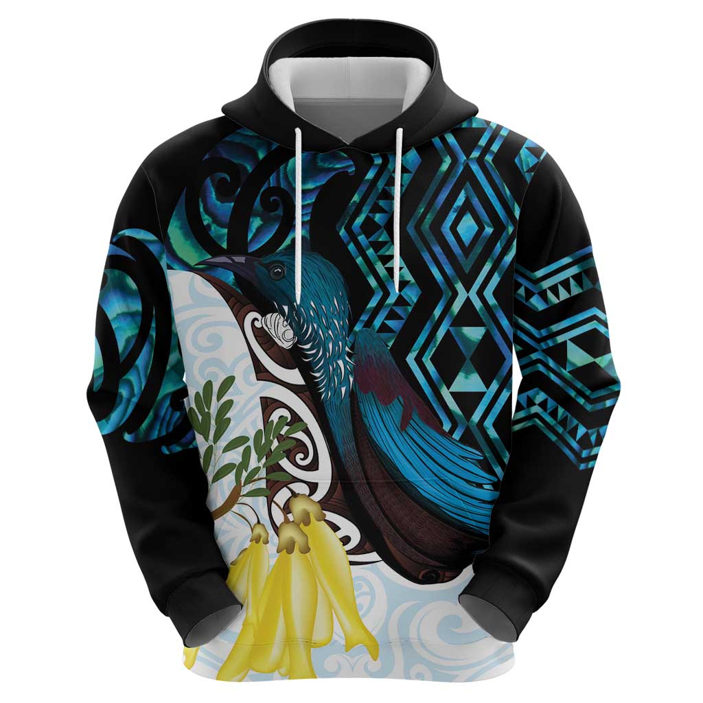 New Zealand Silver Fern Tui Bird Zip Hoodie Maori Kowhai Paua Shell Taniko Motifs LT14 - Polynesian Pride
