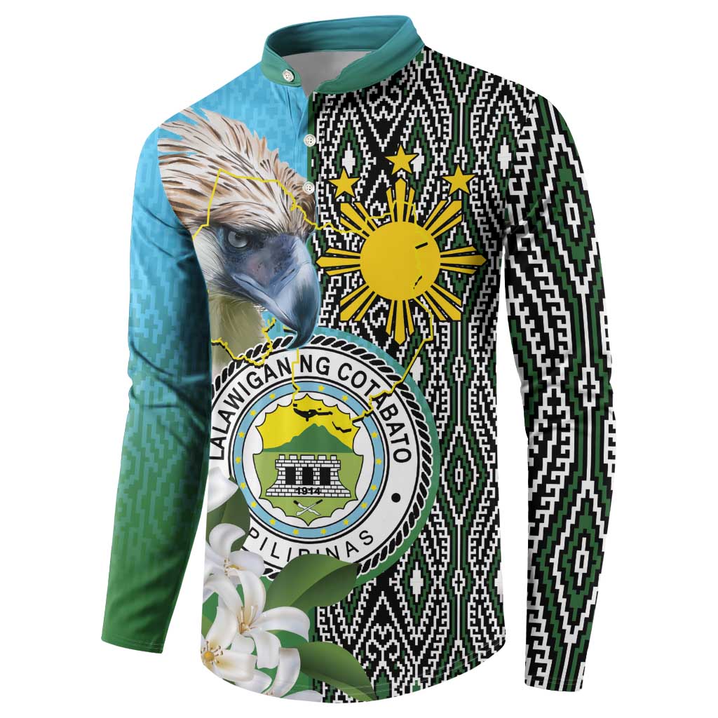 Cotabato Philippines Province Button Sweatshirt Filipino Eagle Sampaguita Tinalak Pattern