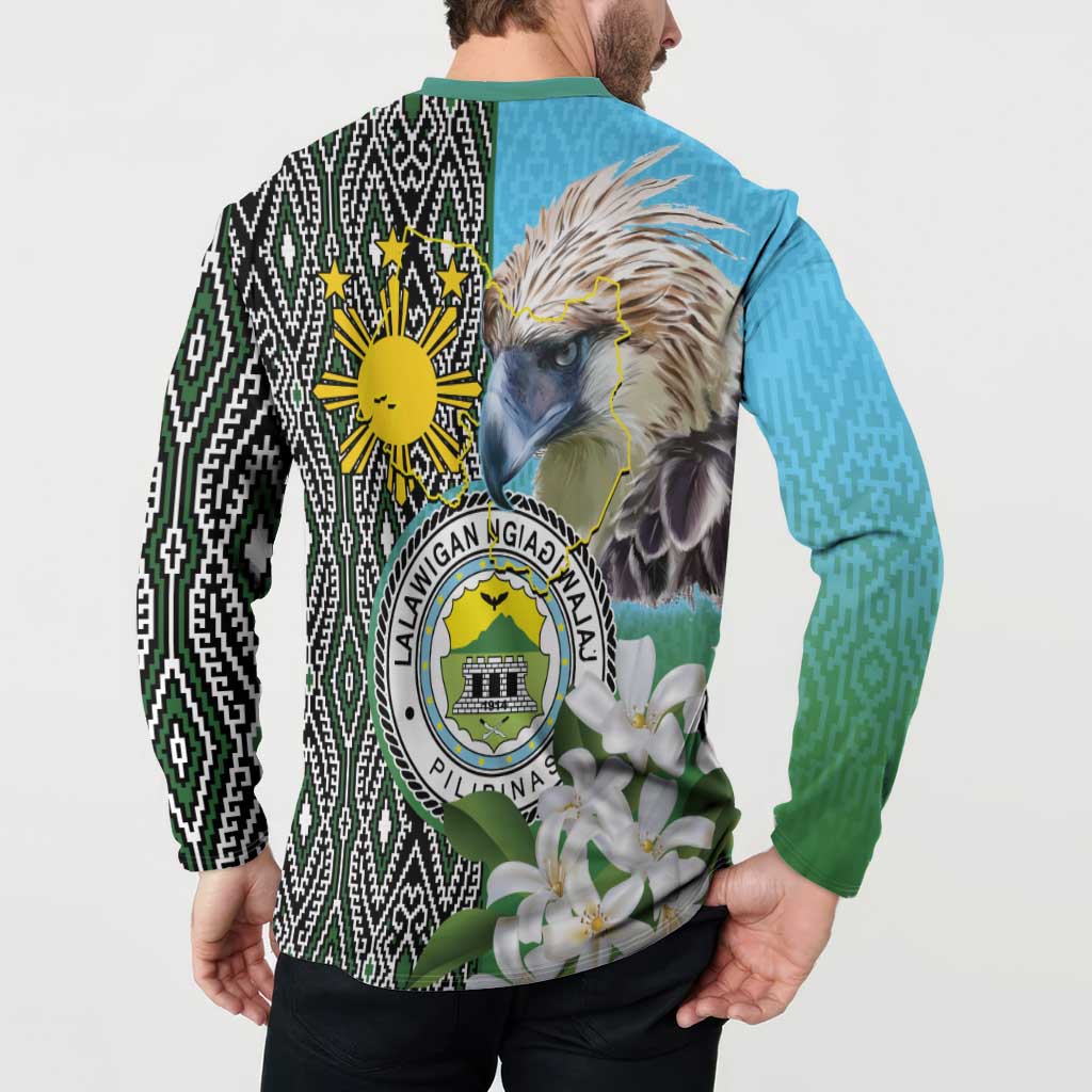 Cotabato Philippines Province Button Sweatshirt Filipino Eagle Sampaguita Tinalak Pattern