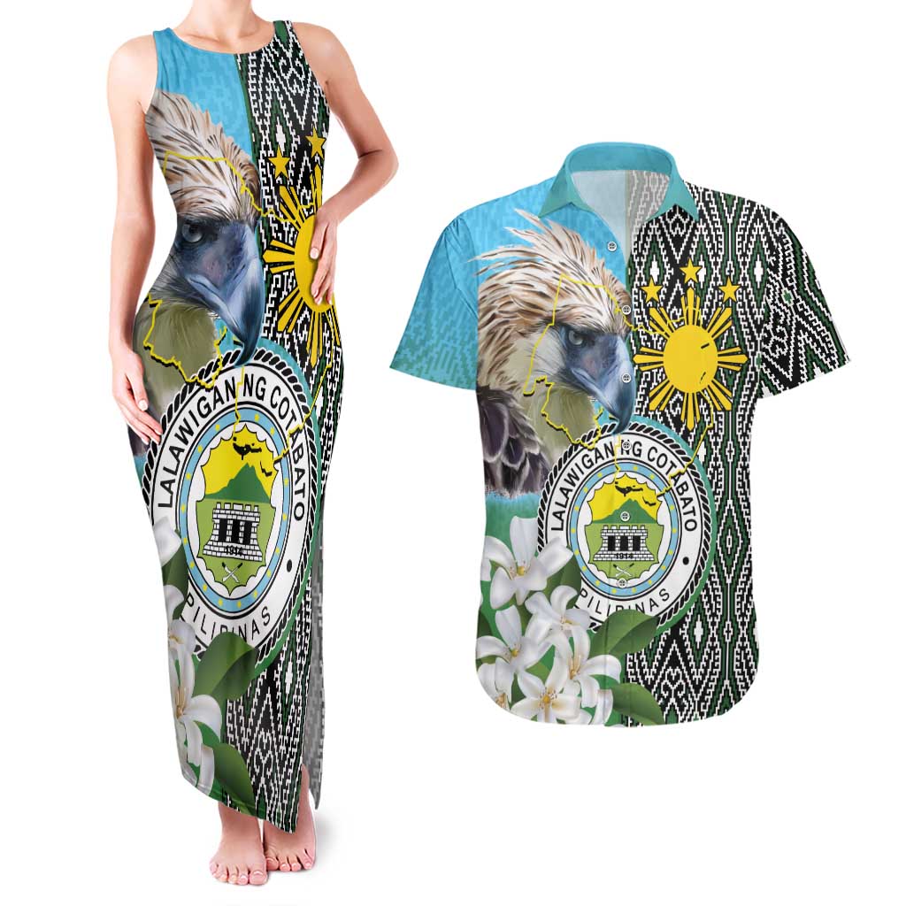 Cotabato Philippines Province Couples Matching Tank Maxi Dress and Hawaiian Shirt Filipino Eagle Sampaguita Tinalak Pattern