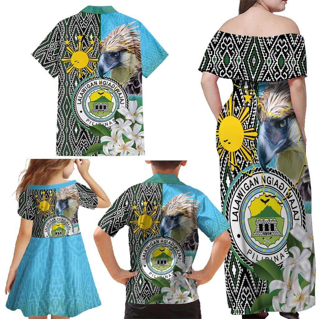 Cotabato Philippines Province Family Matching Off Shoulder Maxi Dress and Hawaiian Shirt Filipino Eagle Sampaguita Tinalak Pattern