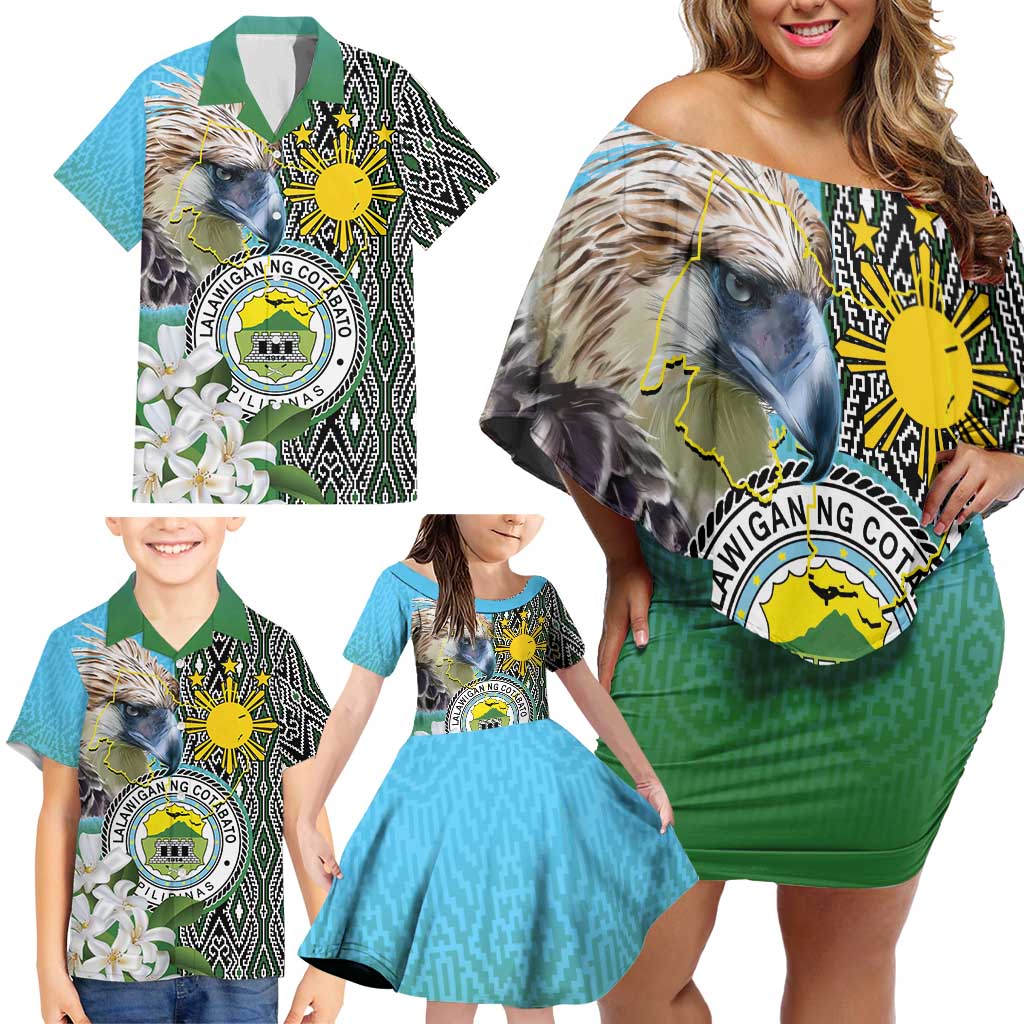 Cotabato Philippines Province Family Matching Off Shoulder Short Dress and Hawaiian Shirt Filipino Eagle Sampaguita Tinalak Pattern
