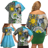 Cotabato Philippines Province Family Matching Off Shoulder Short Dress and Hawaiian Shirt Filipino Eagle Sampaguita Tinalak Pattern