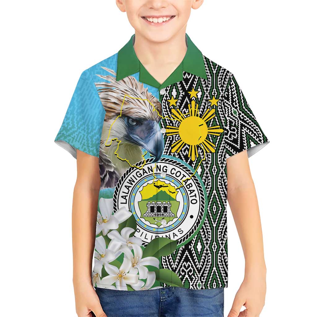 Cotabato Philippines Province Kid Hawaiian Shirt Filipino Eagle Sampaguita Tinalak Pattern