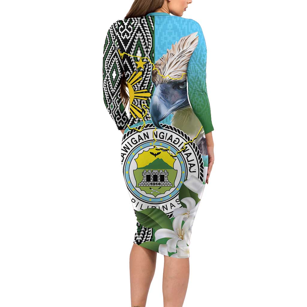 Cotabato Philippines Province Long Sleeve Bodycon Dress Filipino Eagle Sampaguita Tinalak Pattern