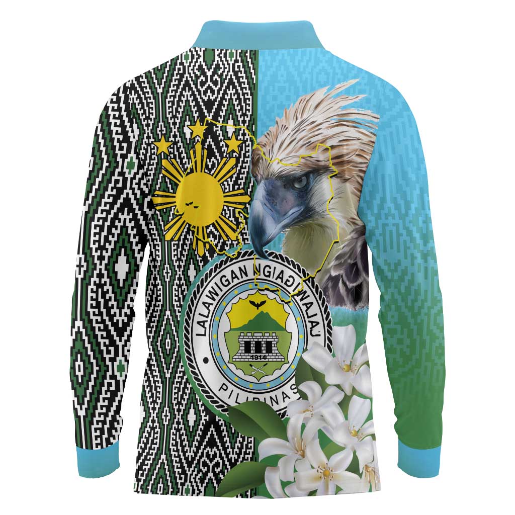 Cotabato Philippines Province Long Sleeve Polo Shirt Filipino Eagle Sampaguita Tinalak Pattern