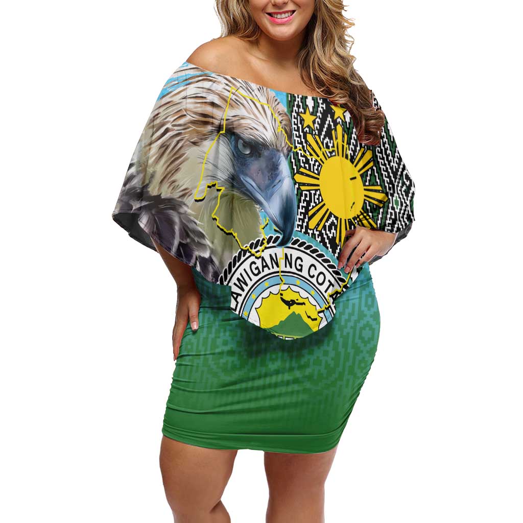 Cotabato Philippines Province Off Shoulder Short Dress Filipino Eagle Sampaguita Tinalak Pattern