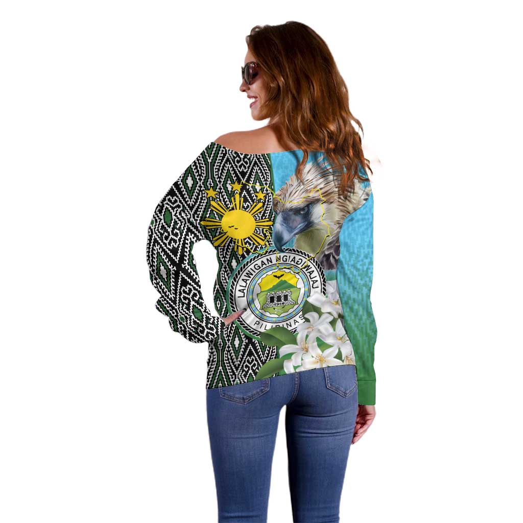 Cotabato Philippines Province Off Shoulder Sweater Filipino Eagle Sampaguita Tinalak Pattern