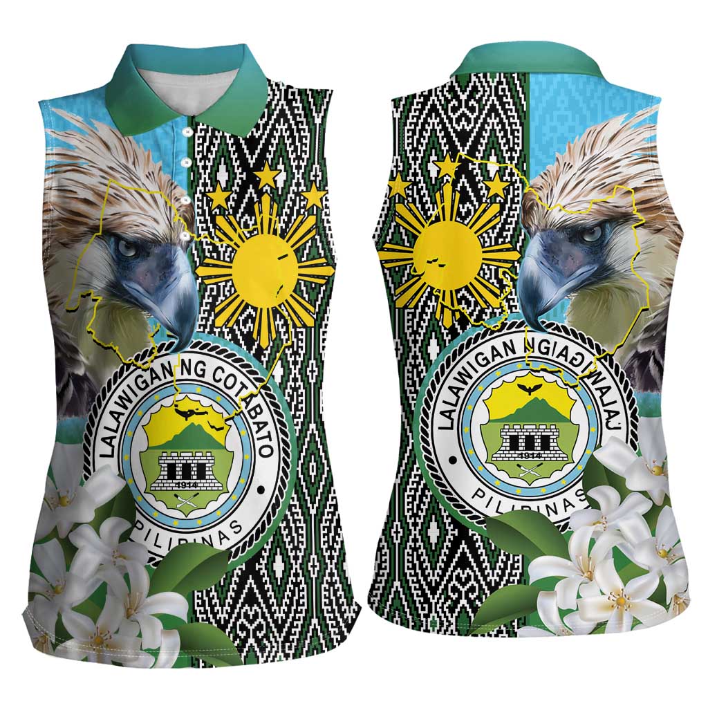 Cotabato Philippines Province Women Sleeveless Polo Shirt Filipino Eagle Sampaguita Tinalak Pattern