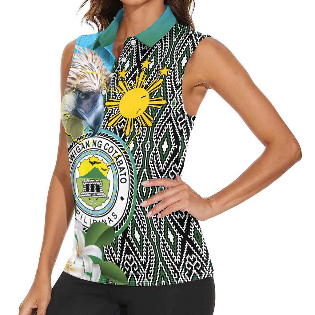 Cotabato Philippines Province Women Sleeveless Polo Shirt Filipino Eagle Sampaguita Tinalak Pattern