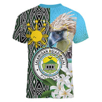 Cotabato Philippines Province Women V-Neck T-Shirt Filipino Eagle Sampaguita Tinalak Pattern