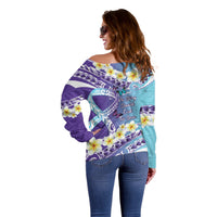 No Story Should End Too Soon Suicide Awareness Off Shoulder Sweater Purple And Teal Polynesian Ribbon