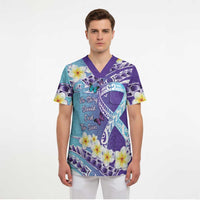 No Story Should End Too Soon Suicide Awareness Scrub Top Purple And Teal Polynesian Ribbon - Polynesian Pride
