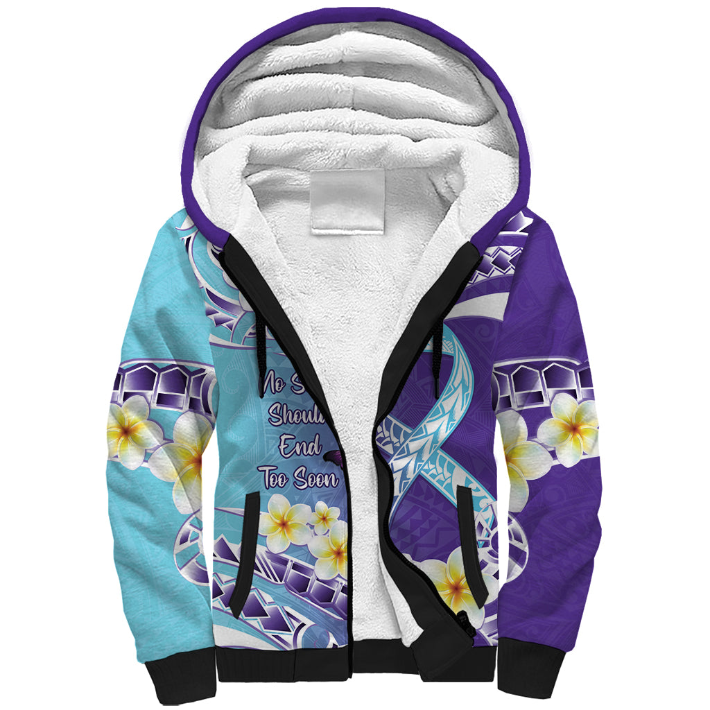 No Story Should End Too Soon Suicide Awareness Sherpa Hoodie Purple And Teal Polynesian Ribbon