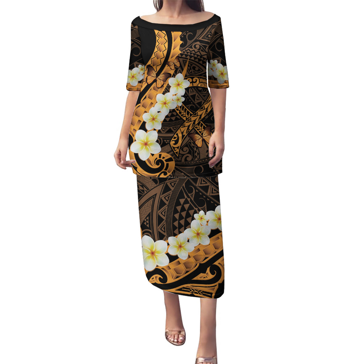 Liver Cancer Awareness Month Family Matching Puletasi and Hawaiian Shirt Awareness Is Key Orange Polynesian Ribbon