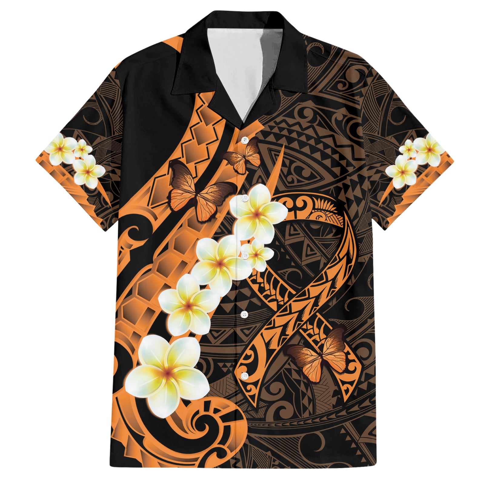 Liver Cancer Awareness Month Hawaiian Shirt Awareness Is Key Orange Polynesian Ribbon