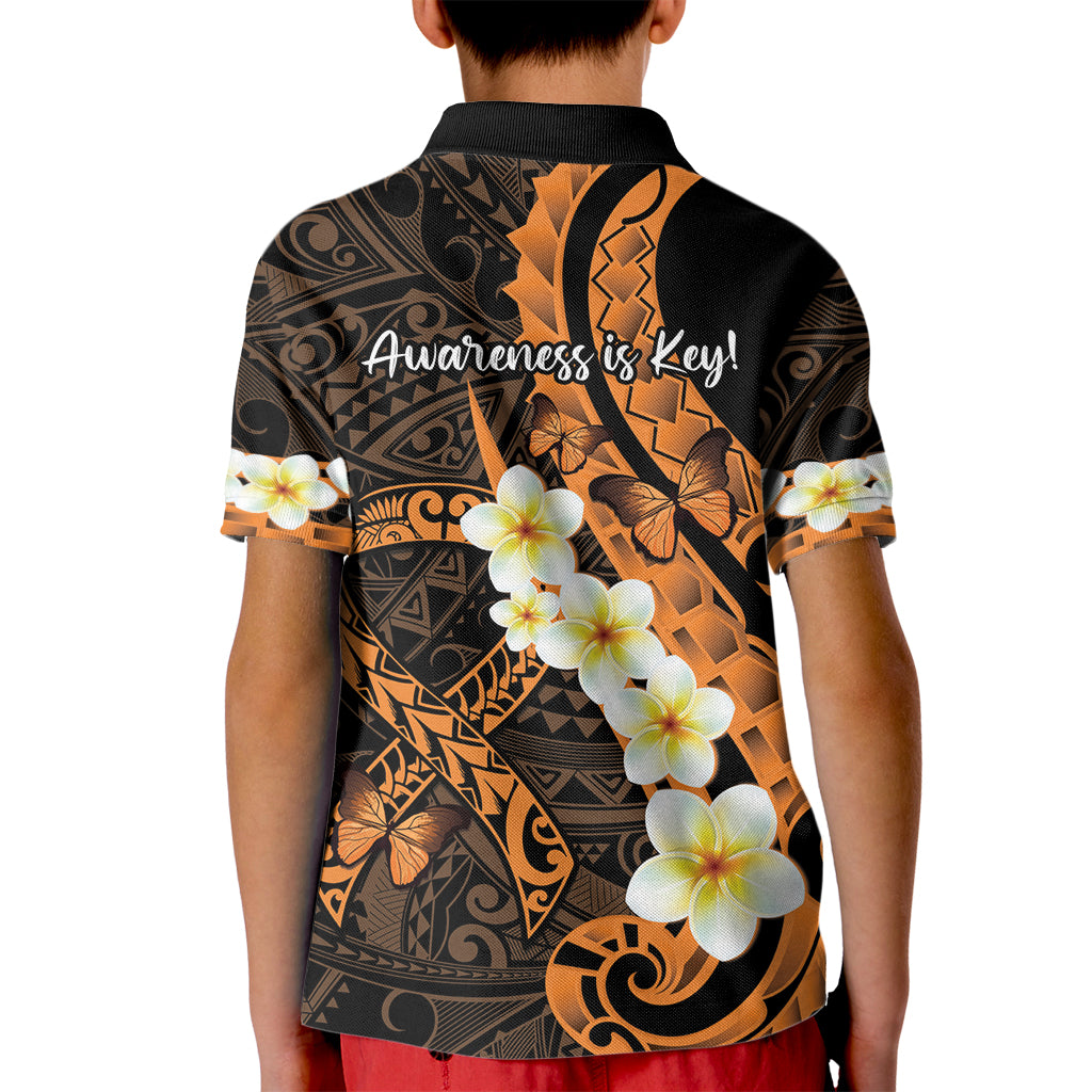 Liver Cancer Awareness Month Kid Polo Shirt Awareness Is Key Orange Polynesian Ribbon