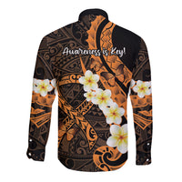 Liver Cancer Awareness Month Long Sleeve Button Shirt Awareness Is Key Orange Polynesian Ribbon
