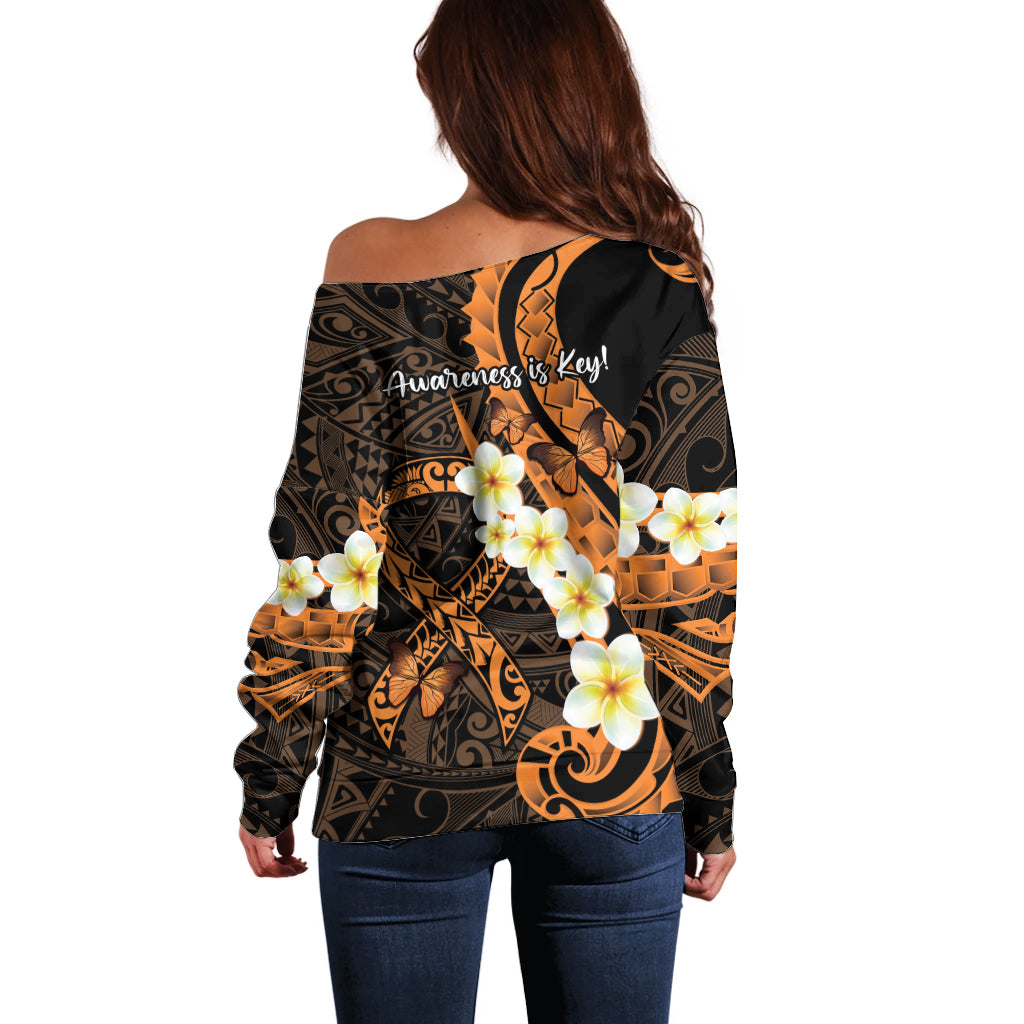 Liver Cancer Awareness Month Off Shoulder Sweater Awareness Is Key Orange Polynesian Ribbon