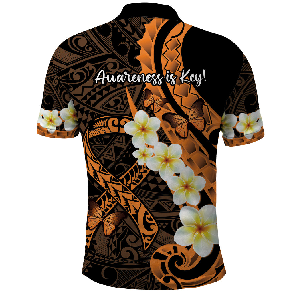 Liver Cancer Awareness Month Polo Shirt Awareness Is Key Orange Polynesian Ribbon