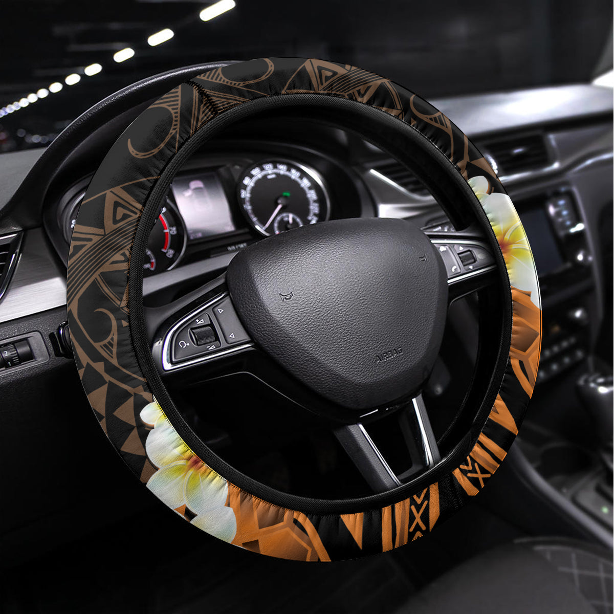 Liver Cancer Awareness Month Steering Wheel Cover Awareness Is Key Orange Polynesian Ribbon