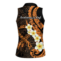 Liver Cancer Awareness Month Women Sleeveless Polo Shirt Awareness Is Key Orange Polynesian Ribbon