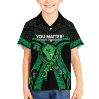ADHD Awareness Month You Matter Family Matching Off The Shoulder Long Sleeve Dress and Hawaiian Shirt Green Polynesian Ribbon