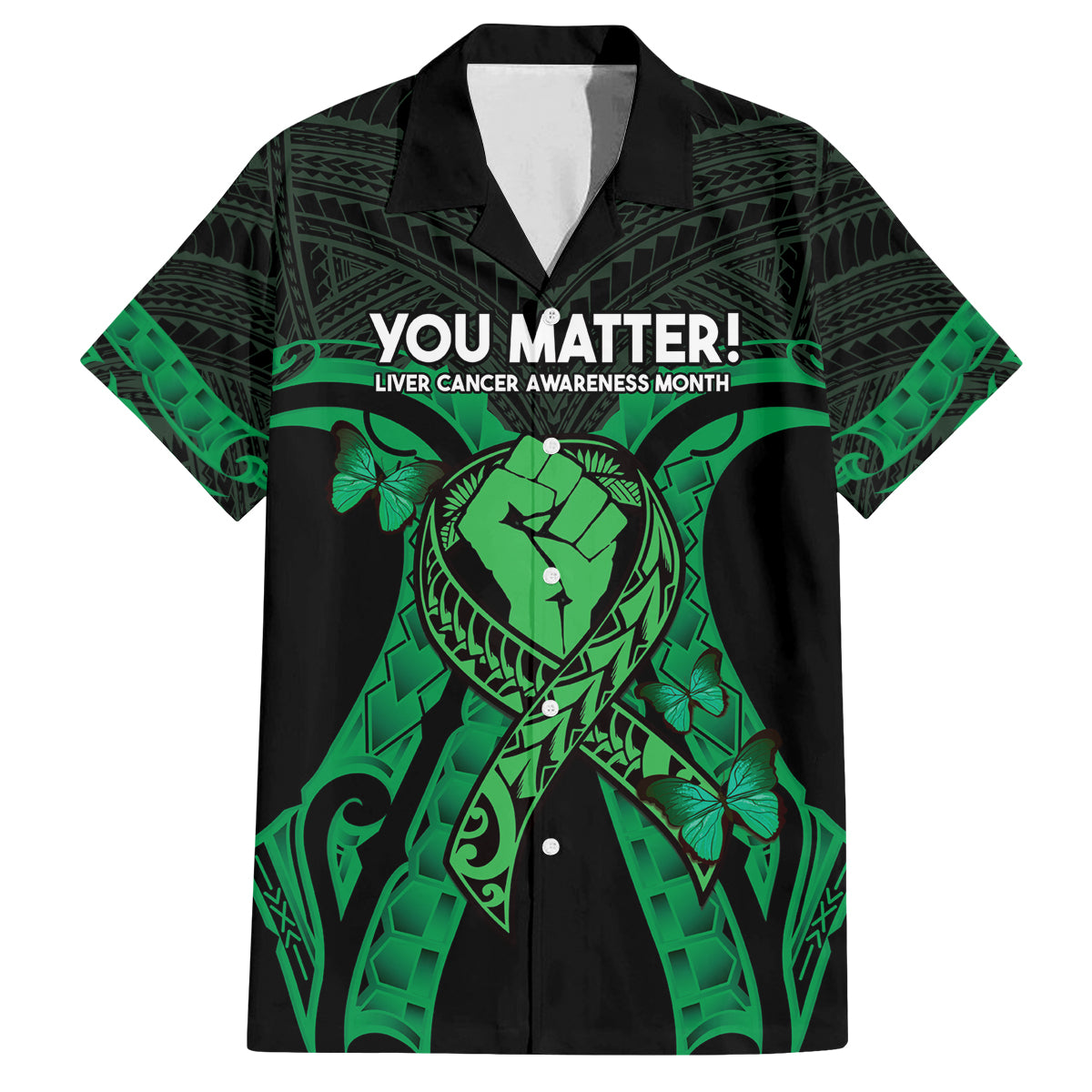 ADHD Awareness Month You Matter Family Matching Puletasi and Hawaiian Shirt Green Polynesian Ribbon