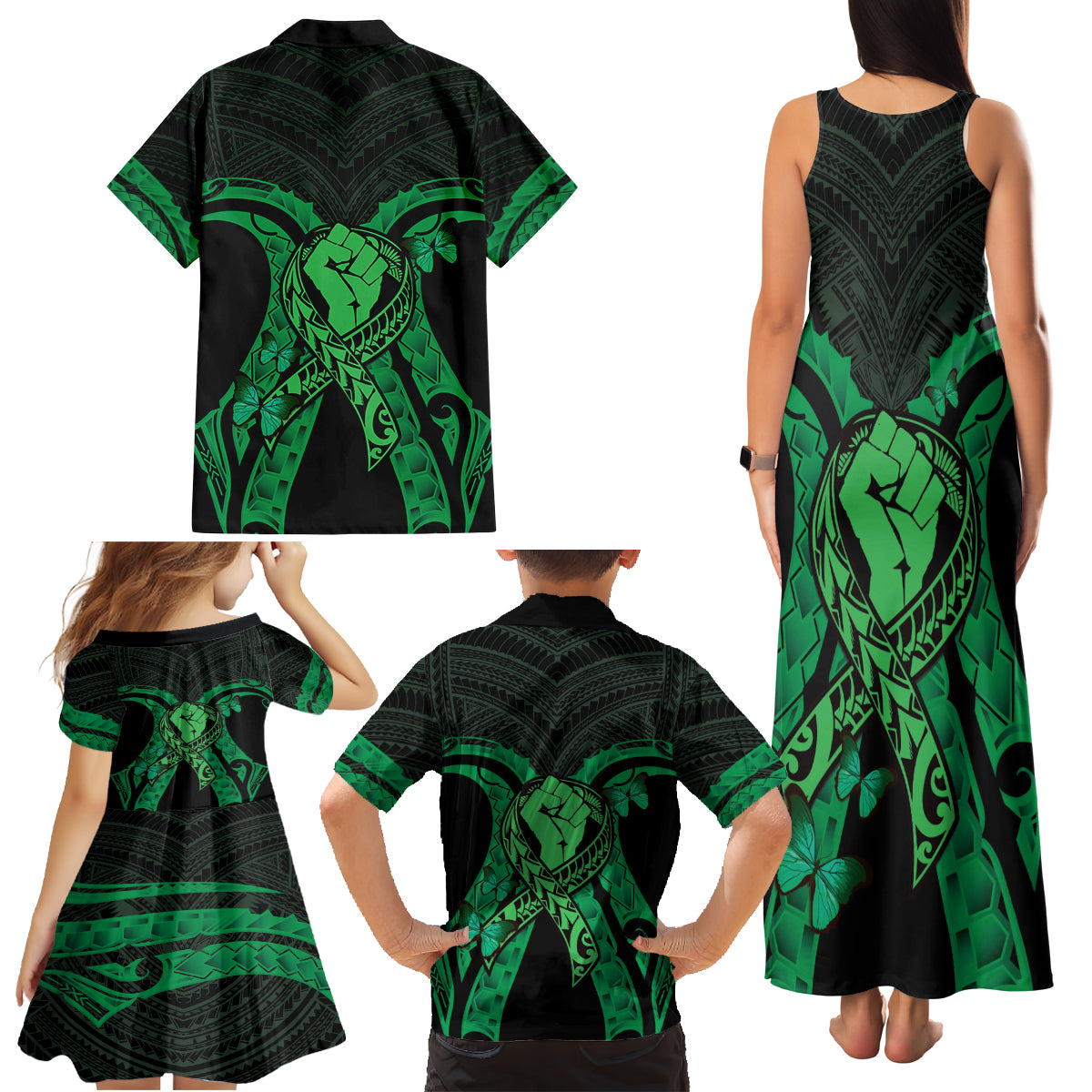 ADHD Awareness Month You Matter Family Matching Tank Maxi Dress and Hawaiian Shirt Green Polynesian Ribbon