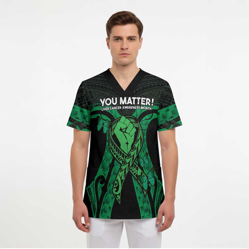 ADHD Awareness Month You Matter Scrub Top Green Polynesian Ribbon - Polynesian Pride