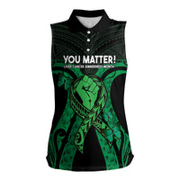 ADHD Awareness Month You Matter Women Sleeveless Polo Shirt Green Polynesian Ribbon